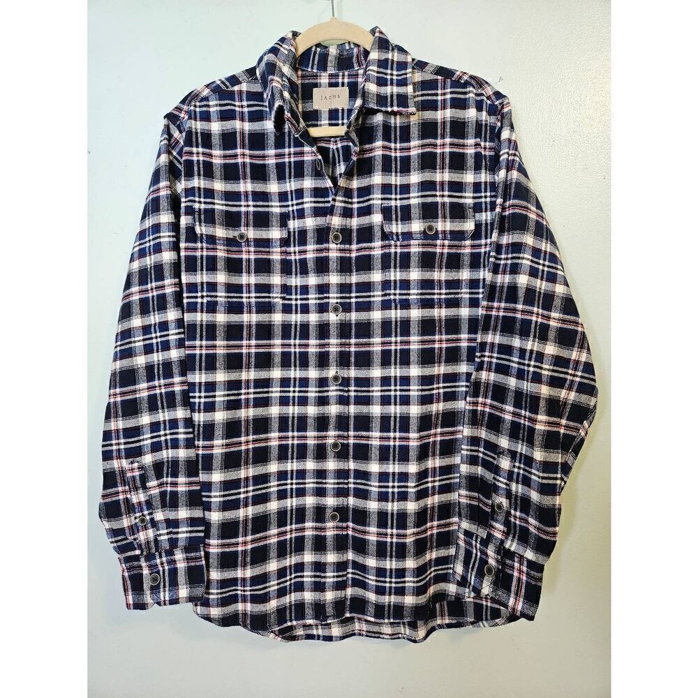 JACHS mens blue plaid 100% cotton flannel. Size M.
